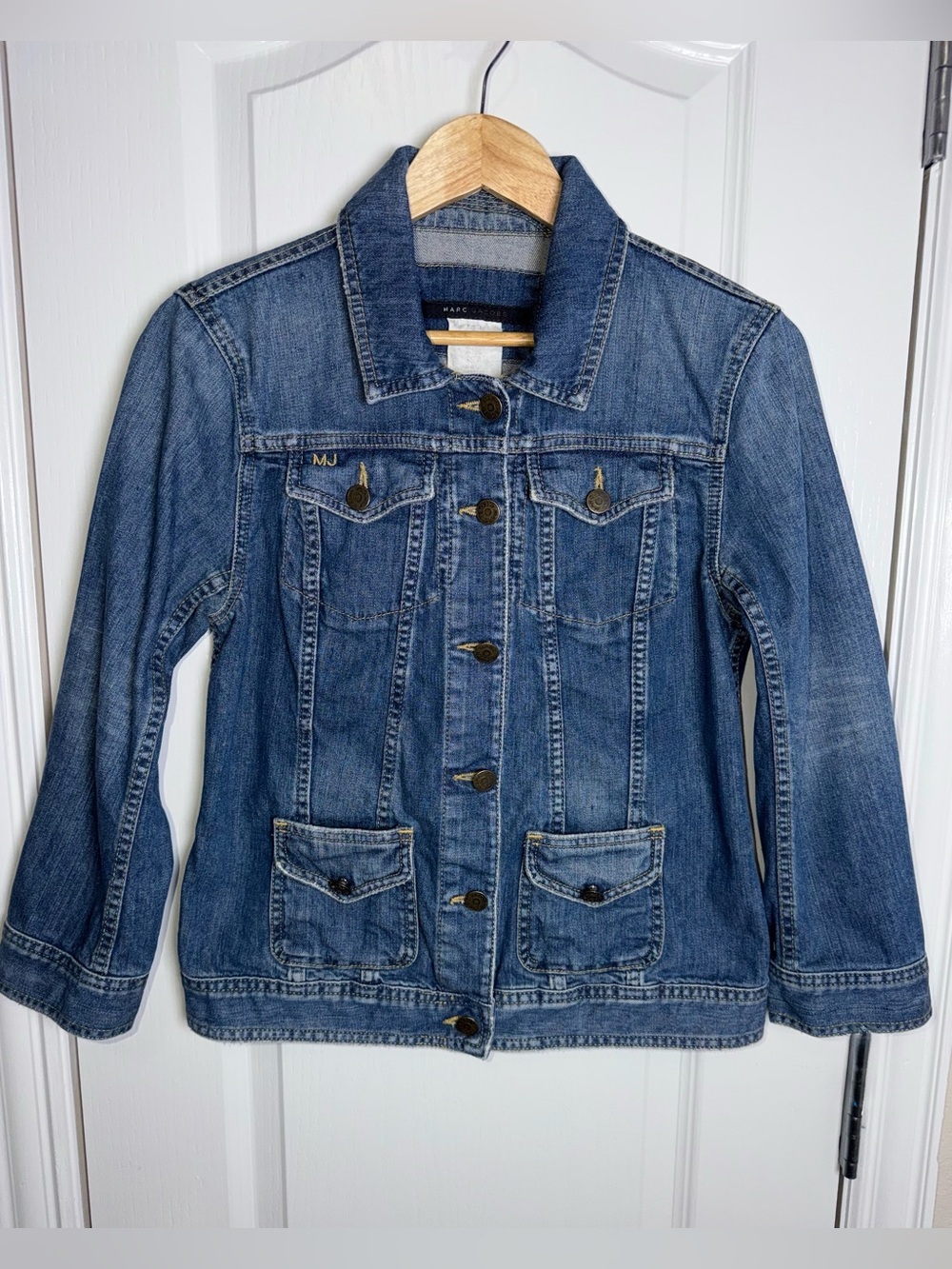 Vintage Marc Jacobs Denim Jacket Y2K Embroidered Logo Jean Jacket Small